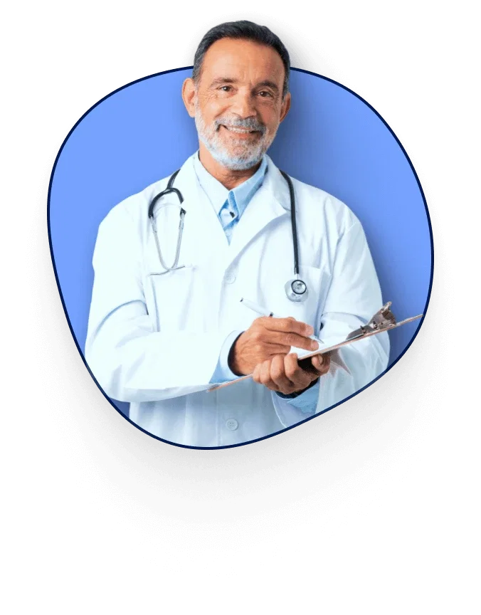 Smiling doctor holding a clipboard
